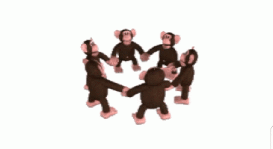 Animated Monkey Friends Forming Circle Spinning GIF