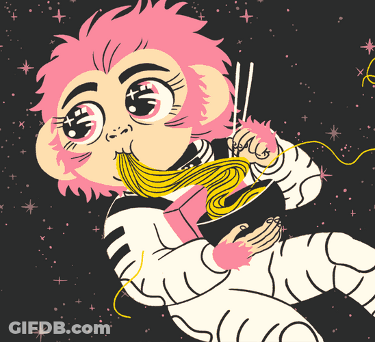Animated Monkey In Space Eating Noodles GIF