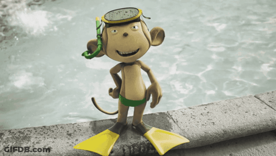 Animated Monkey Swimming In Full Gear GIF