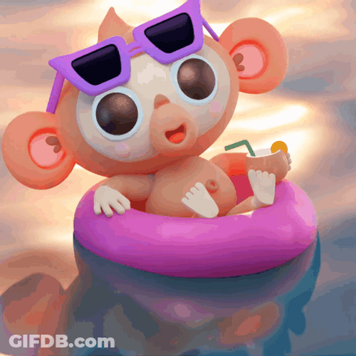 Animated Monkey Swimming With Floatie GIF