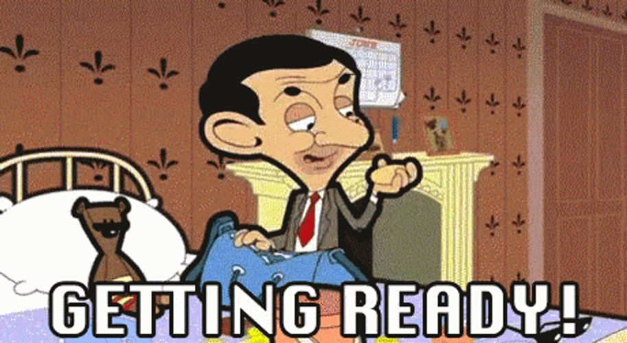 Animated Mr. Bean Getting Ready Packing Luggage GIF