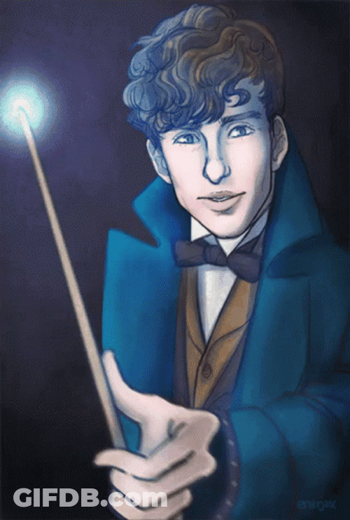 Animated Newt Scamander With Wand GIF