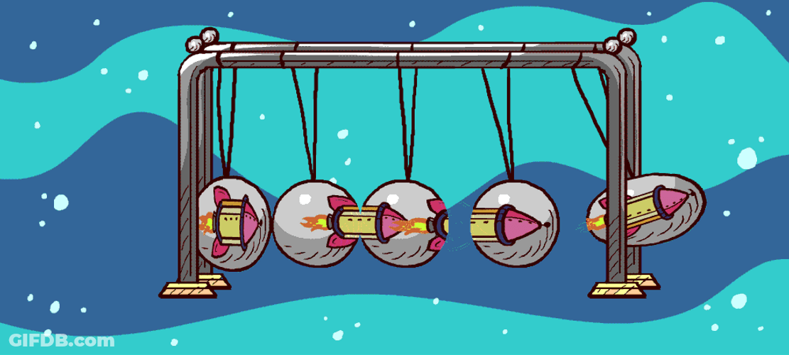 Animated Newton Pendulum With Missile GIF