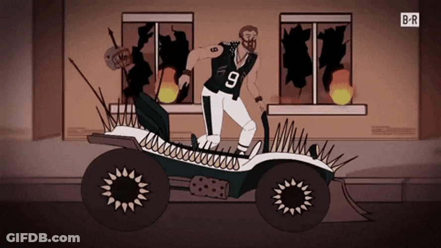 Animated Nick Foles Riding Pointy Vehicle GIF