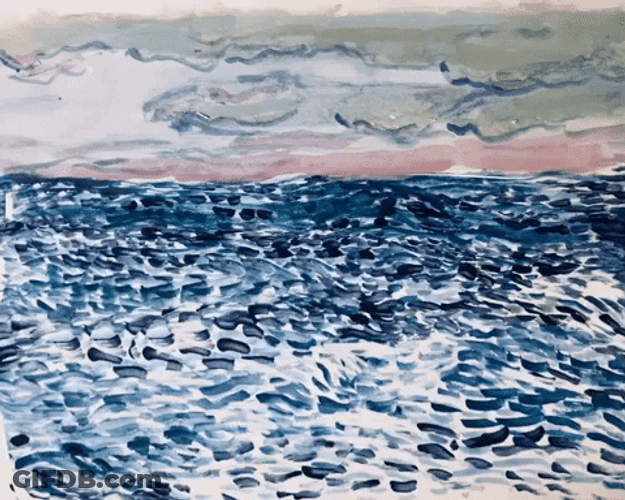 Animated Ocean Waves With Flying Birds GIF