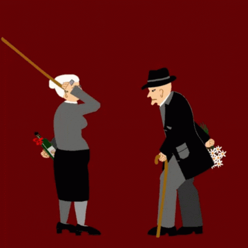 Animated Old Men Fighting With Cane GIF