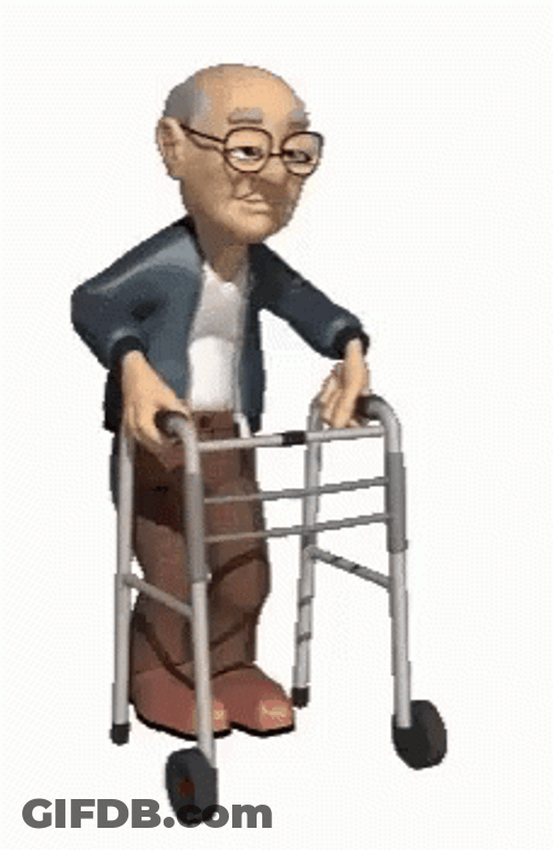 Animated Old Senile Man Walking GIF