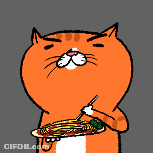 Animated Orange Cat Eat Noodle GIF