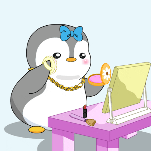 Animated Penguin Getting Ready Putting Blush On GIF