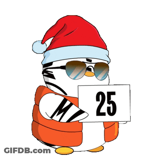 Animated Penguin Holding 25 Placard For Noel GIF