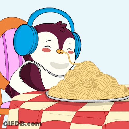 Animated Penguin Slurping Noodles GIF
