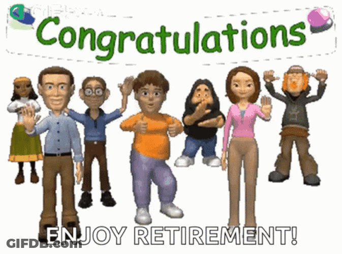 Animated People Celebrating Congratuations Enjoy Retirement GIF