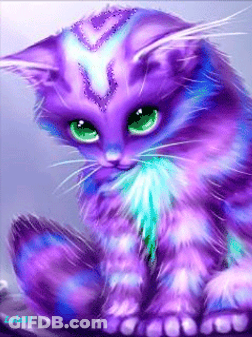 Animated Purple Cat Winking GIF