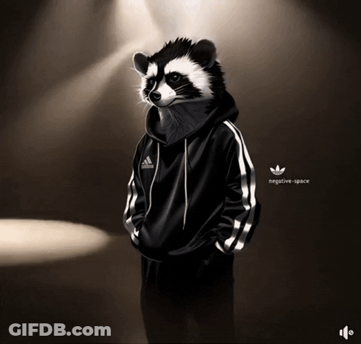 Animated Racoon Wearing Adidas Suit GIF
