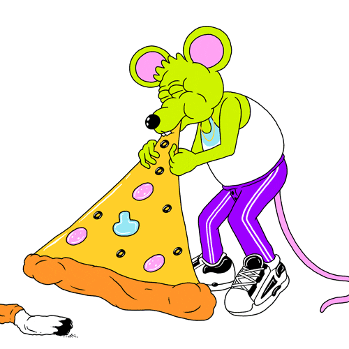 Animated Rat Mouse Eating Cheesy Pizza GIF
