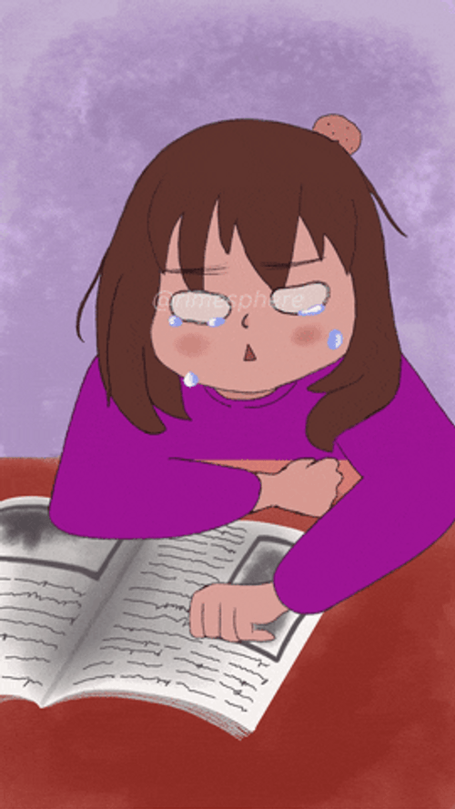 Animated Sad Girl Crying While Reading GIF