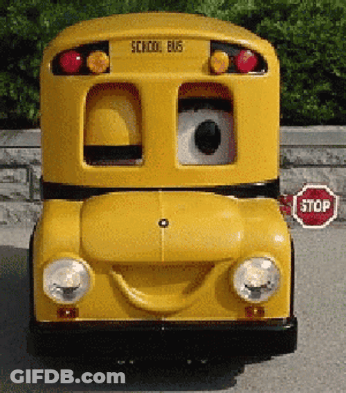 Animated School Bus Blinking Eyes GIF