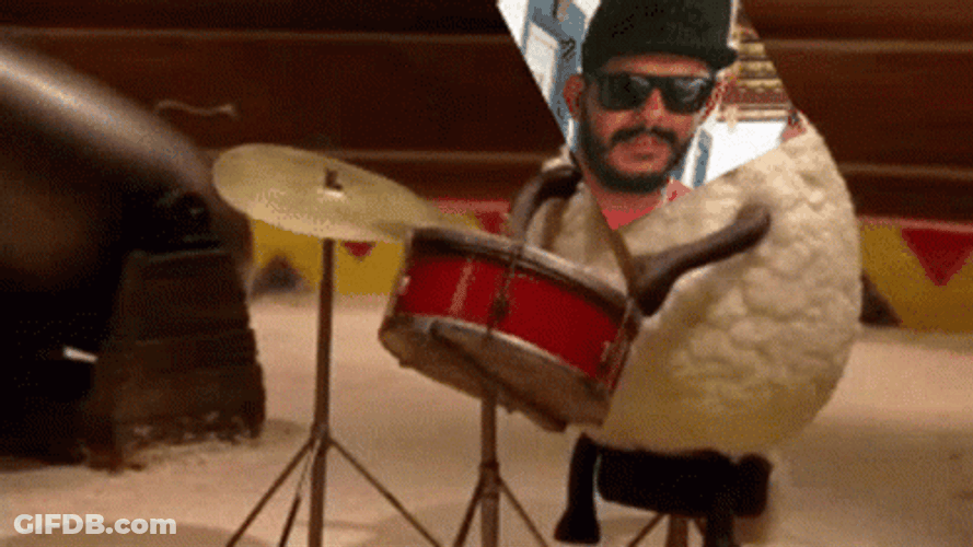 Animated Sheep Body With Man Face Rimshot GIF