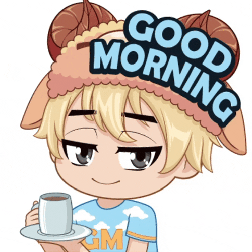 Animated Sheep Boy Drinking Monday Coffee GIF