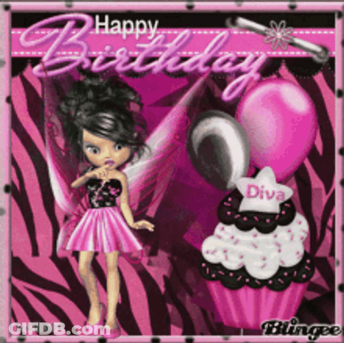 Animated Silver Black Glitter Happy Birthday Diva GIF