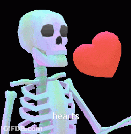 Animated Skeleton Juggling Hearts GIF