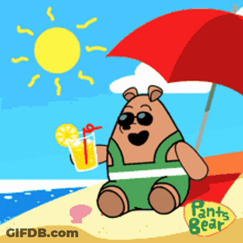 Animated Sunny Day Beach Vacation Pants Bear GIF