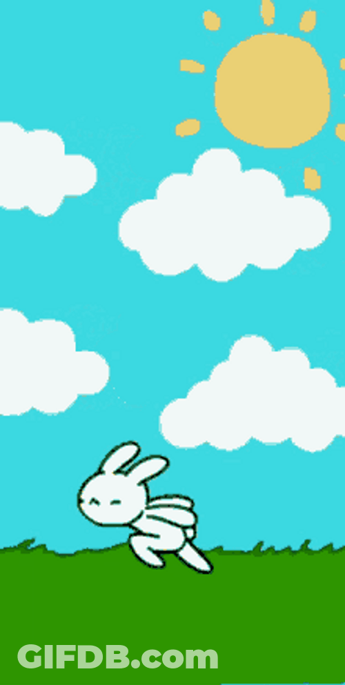 Animated Sunny Day Bunny Running Grass Field GIF