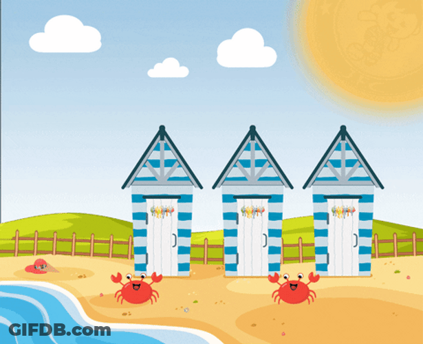 Animated Sunny Day Dancing Crabs Beach House GIF