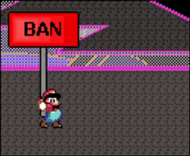 Animated Super Mario Hammering Ban Signage GIF