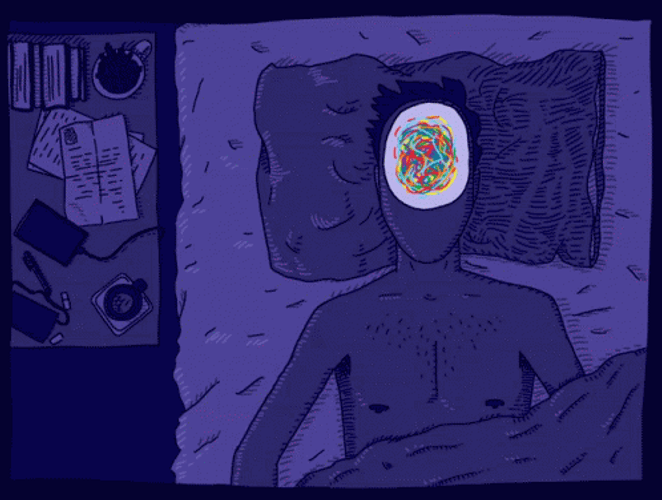 Animated Tangled Thoughts Overthinking At Night GIF