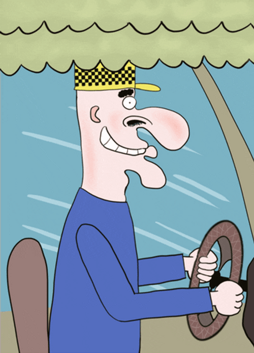 Animated Taxi Driver Steering Vehicle GIF