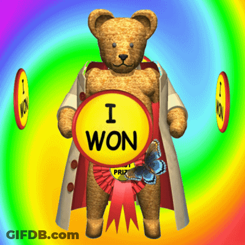 Animated Teddy Bear I Won GIF
