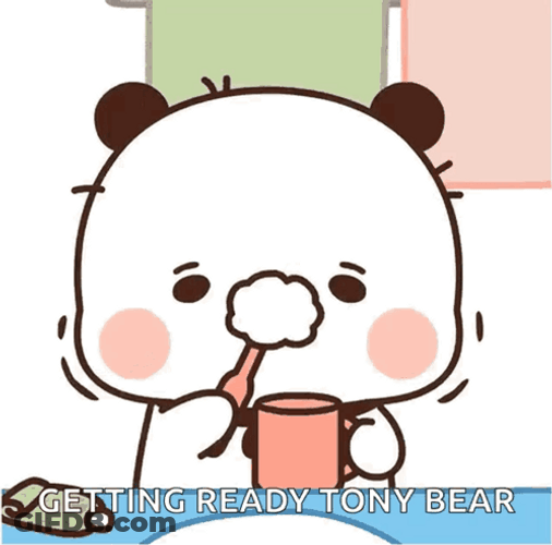Animated Tony Bear Getting Ready Brushing Teeth GIF