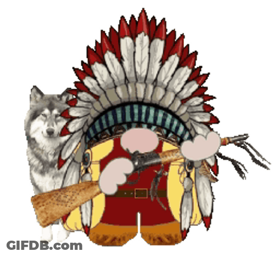 Animated Tribal Chief Holding Gun With Pet Wolf GIF