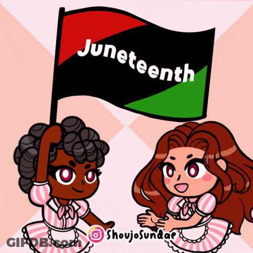 Animated Two Girls Celebrate Juneteenth GIF