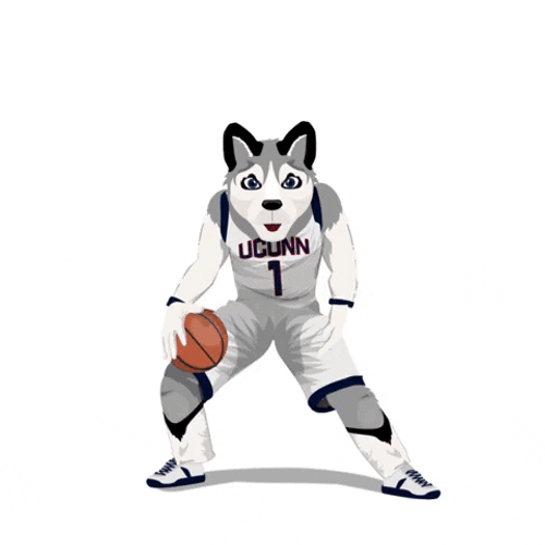 Animated Uconn Husky Mascot Dribbling Ball GIF