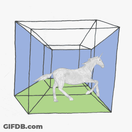 Animated Unicorn Running Inside Tesseract GIF