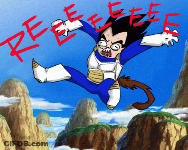 Animated Vegeta Struggles Near Cliff Over 9000 GIF