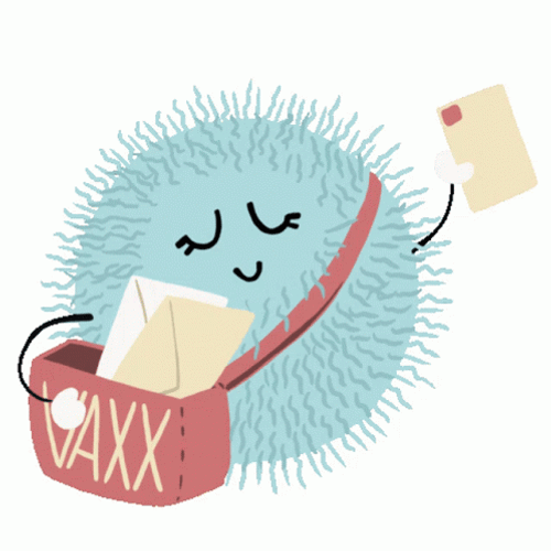 Animated Virus Holding Vaccine Card GIF