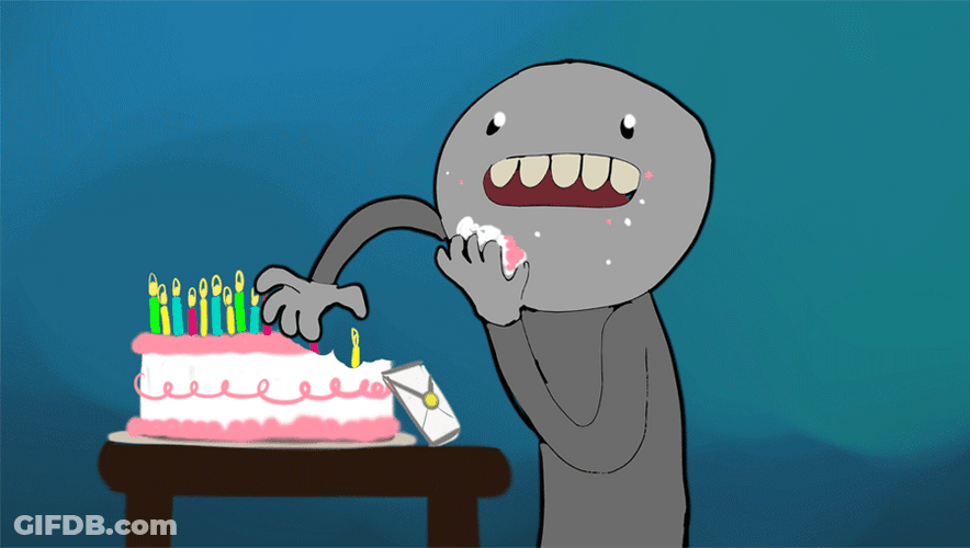 Animated Weird Man Eating Birthday Cake GIF