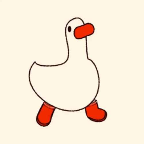 Animated White Duck Waddle With Red Boots GIF