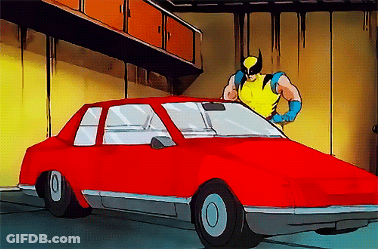 Animated Wolverine Crashing Car GIF
