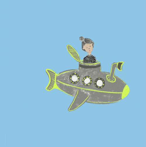 Animated Woman Entering A Submarine GIF