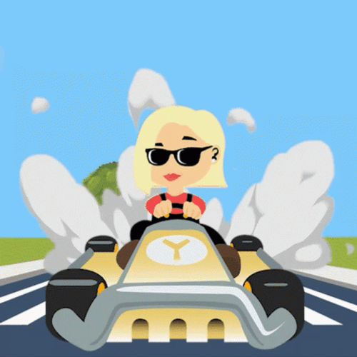 Animated Woman In Yellow Race Car Drive Fast GIF