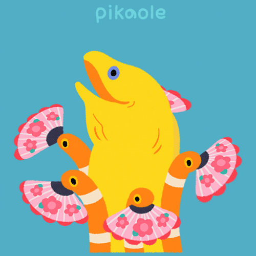 Animated Yellow And Orange Eels Dance GIF