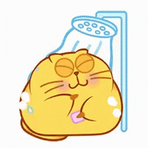 Animated Yellow Cat Showering GIF