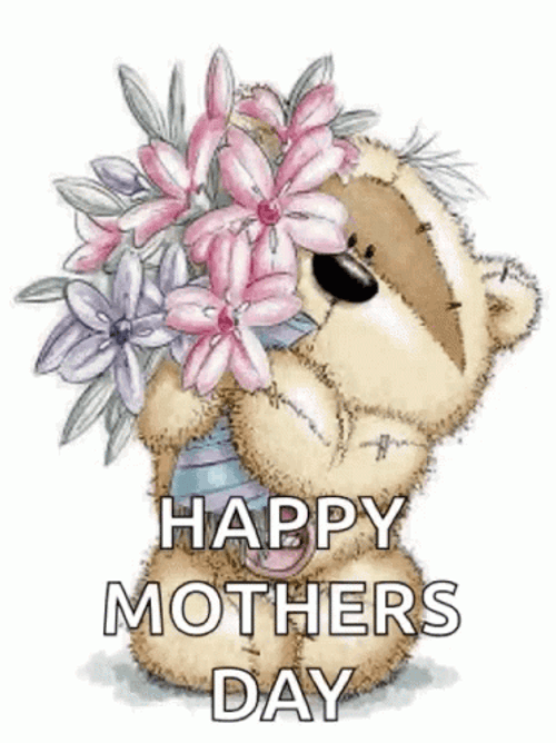 Animation Happy Mother Day Teddy Bear Holding Flower GIF