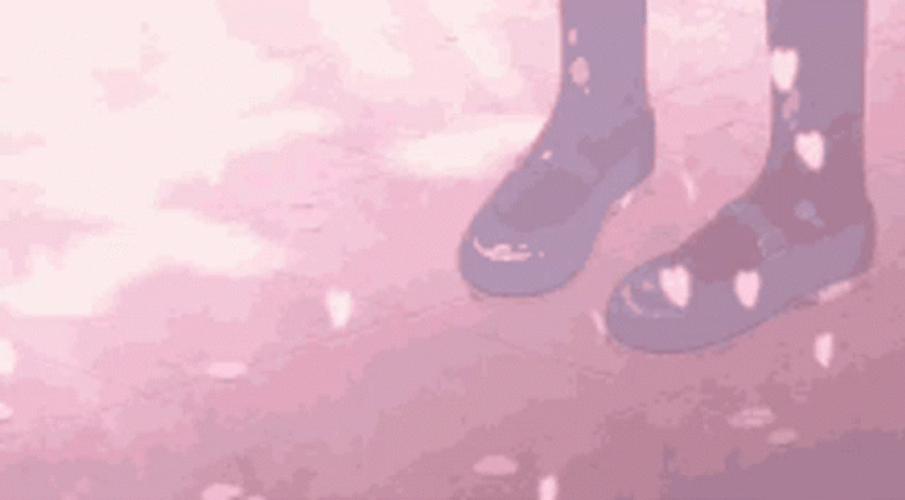 Anime Aesthetic Beautiful View Of Falling Cherry Blossoms GIF