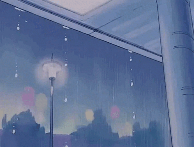 Anime Aesthetic Rain Street Lights GIF