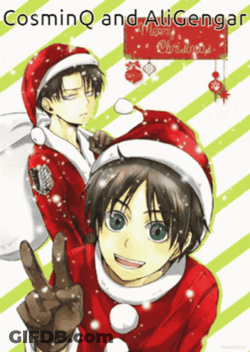 Anime Attack On Titan Levi Ackerman And Eren Yeager Merry Christmas GIF